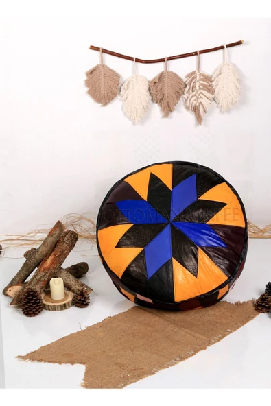 Şok Fiyat Açılışa Özel %50 Off! Art Deco El Yapımı Hakiki Deri Orijinal Bohem Ottoman Puf Minder60cm - 4