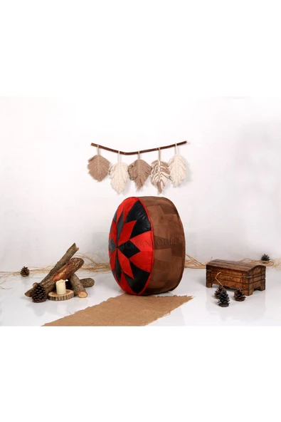 Şok Fiyat Açılışa Özel %50 Off! Art Deco El Yapımı Hakiki Deri Orijinal Bohem Ottoman Puf Minder60cm - Resim 3