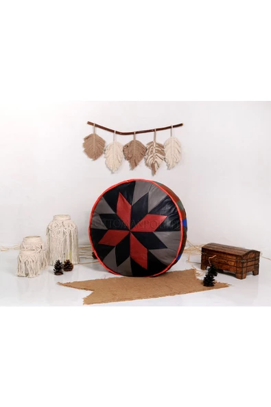 Şok Fiyat Açılışa Özel %50 Off! Art Deco El Yapımı Hakiki Deri Orijinal Bohem Ottoman Puf Minder60cm - 4