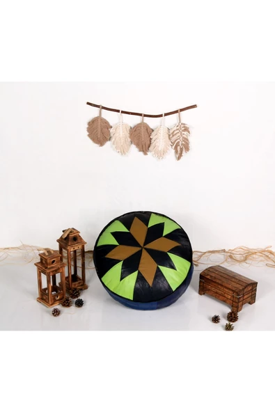 Şok Fiyat Açılışa Özel %50 Off! Art Deco El Yapımı Hakiki Deri Orijinal Bohem Ottoman Puf Minder60cm - 5