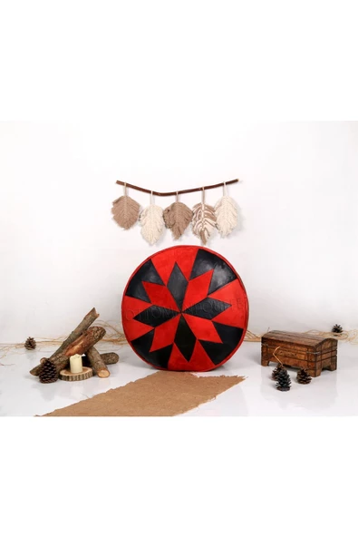 Şok Fiyat Açılışa Özel %50 Off! Art Deco El Yapımı Hakiki Deri Orijinal Bohem Ottoman Puf Minder60cm - Resim 4