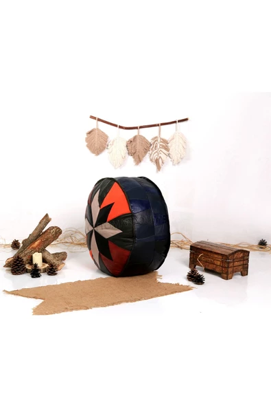 Şok Fiyat Açılışa Özel %50 Off! Art Deco El Yapımı Hakiki Deri Orijinal Bohem Ottoman Puf Minder60cm - 2