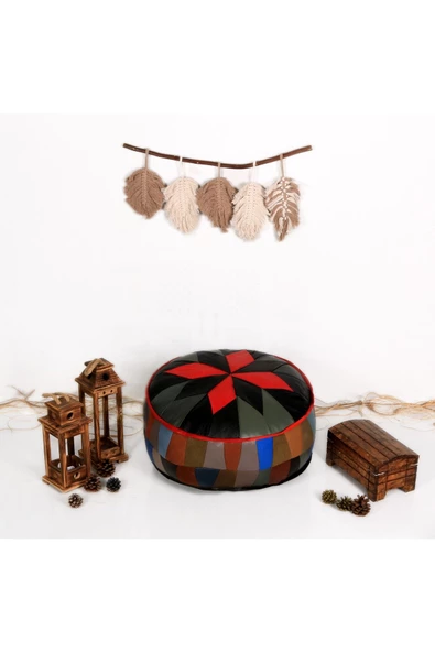 Şok Fiyat Açılışa Özel %50 Off! Art Deco El Yapımı Hakiki Deri Orijinal Bohem Ottoman Puf Minder60cm - 3