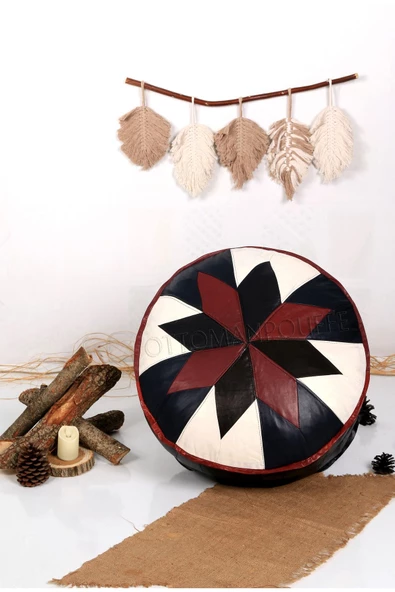 Şok Fiyat Açılışa Özel %50 Off! Art Deco El Yapımı Hakiki Deri Orijinal Bohem Ottoman Puf Minder60cm ürün görseli 1