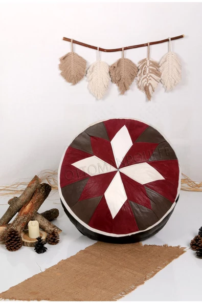 Şok Fiyat Açılışa Özel %50 Off! Art Deco El Yapımı Hakiki Deri Orijinal Bohem Ottoman Puf Minder60cm - Resim 4