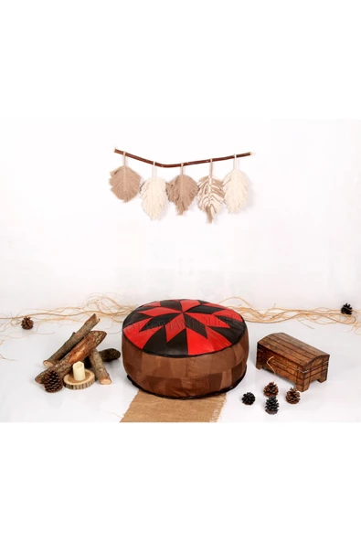 Şok Fiyat Açılışa Özel %50 Off! Art Deco El Yapımı Hakiki Deri Orijinal Bohem Ottoman Puf Minder60cm - Resim 2