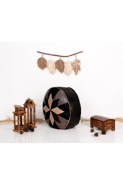 Şok Fiyat Açılışa Özel %50 Off! Art Deco El Yapımı Hakiki Deri Orijinal Bohem Ottoman Puf Minder60cm - Resim 3