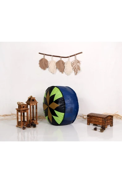 Şok Fiyat Açılışa Özel %50 Off! Art Deco El Yapımı Hakiki Deri Orijinal Bohem Ottoman Puf Minder60cm - 2