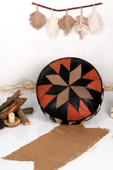 Şok Fiyat Açılışa Özel %50 Off! Art Deco El Yapımı Hakiki Deri Orijinal Bohem Ottoman Puf Minder60cm