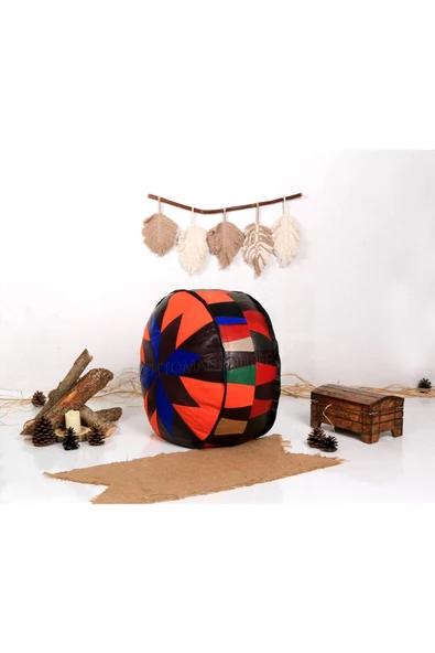 Şok Fiyat Açılışa Özel %50 Off! Art Deco El Yapımı Hakiki Deri Orijinal Bohem Ottoman Puf Minder60cm - Resim 3