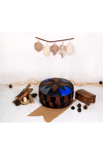 Şok Fiyat Açılışa Özel %50 Off! Art Deco El Yapımı Hakiki Deri Orijinal Bohem Ottoman Puf Minder60cm - 2