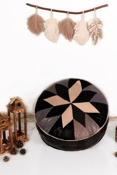 Şok Fiyat Açılışa Özel %50 Off! Art Deco El Yapımı Hakiki Deri Orijinal Bohem Ottoman Puf Minder60cm