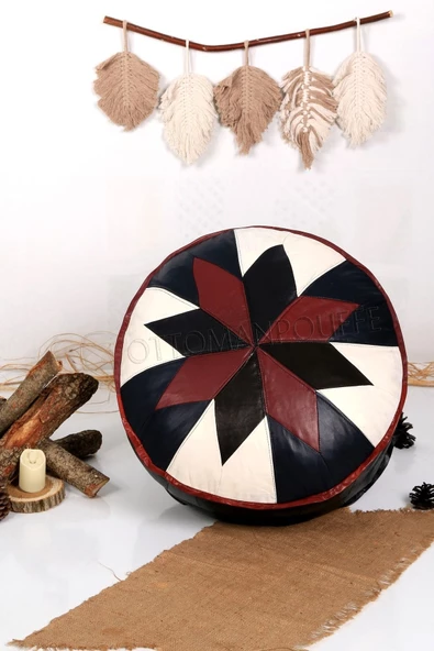 Şok Fiyat Açılışa Özel %50 Off! Art Deco El Yapımı Hakiki Deri Orijinal Bohem Ottoman Puf Minder60cm - Resim 5