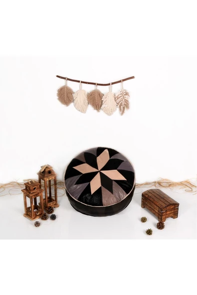 Şok Fiyat Açılışa Özel %50 Off! Art Deco El Yapımı Hakiki Deri Orijinal Bohem Ottoman Puf Minder60cm - Resim 4