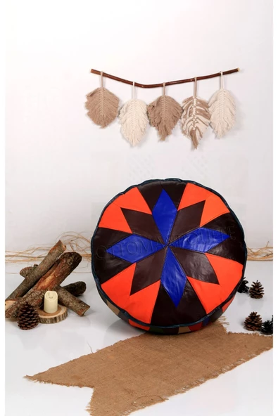 Şok Fiyat Açılışa Özel %50 Off! Art Deco El Yapımı Hakiki Deri Orijinal Bohem Ottoman Puf Minder60cm ürün görseli