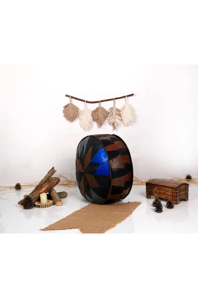 Şok Fiyat Açılışa Özel %50 Off! Art Deco El Yapımı Hakiki Deri Orijinal Bohem Ottoman Puf Minder60cm - 3