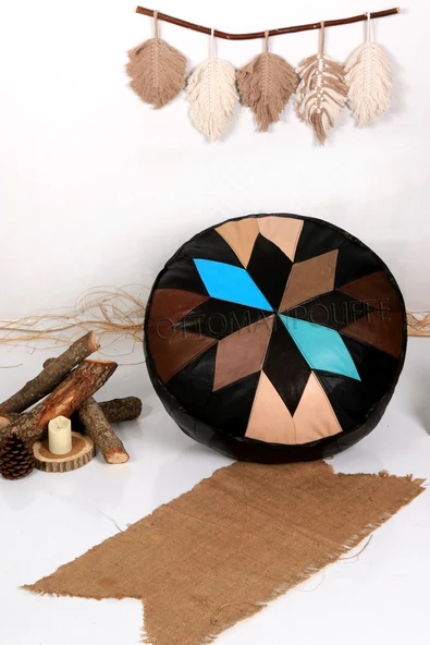 Şok Fiyat Açılışa Özel %50 Off! Art Deco El Yapımı Hakiki Deri Orijinal Bohem Ottoman Puf Minder60cm