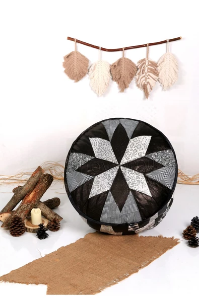 Şok Fiyat Açılışa Özel %50 Off! Art Deco El Yapımı Hakiki Deri Orijinal Bohem Ottoman Puf Minder60cm - Resim 2