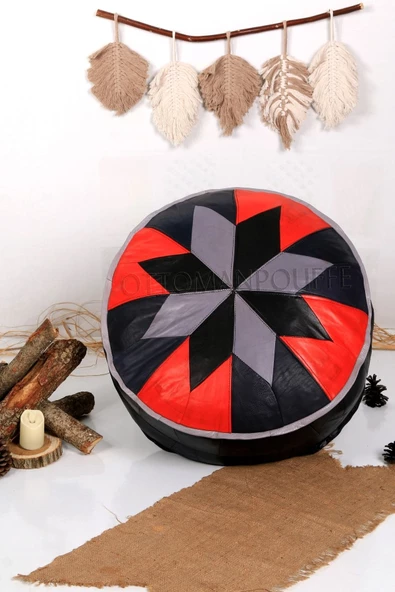 Şok Fiyat Açılışa Özel %50 Off! Art Deco El Yapımı Hakiki Deri Orijinal Bohem Ottoman Puf Minder60cm - 5