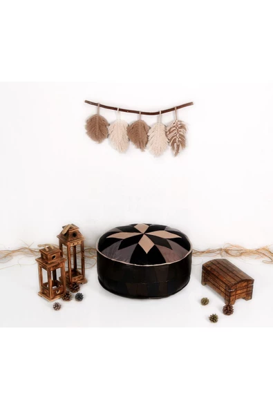 Şok Fiyat Açılışa Özel %50 Off! Art Deco El Yapımı Hakiki Deri Orijinal Bohem Ottoman Puf Minder60cm - Resim 2