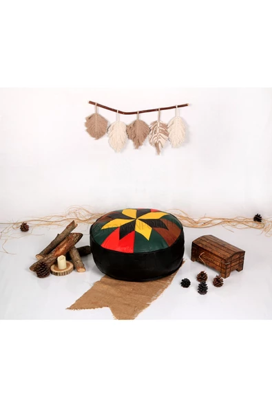 Şok Fiyat Açılışa Özel %50 Off! Art Deco El Yapımı Hakiki Deri Orijinal Bohem Ottoman Puf Minder60cm - Resim 2