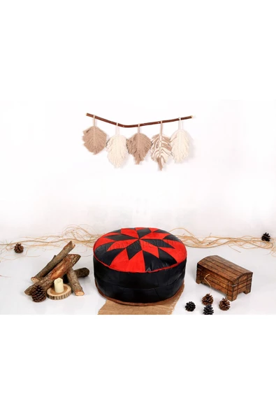 Şok Fiyat Açılışa Özel %50 Off! Art Deco El Yapımı Hakiki Deri Orijinal Bohem Ottoman Puf Minder60cm - Resim 2