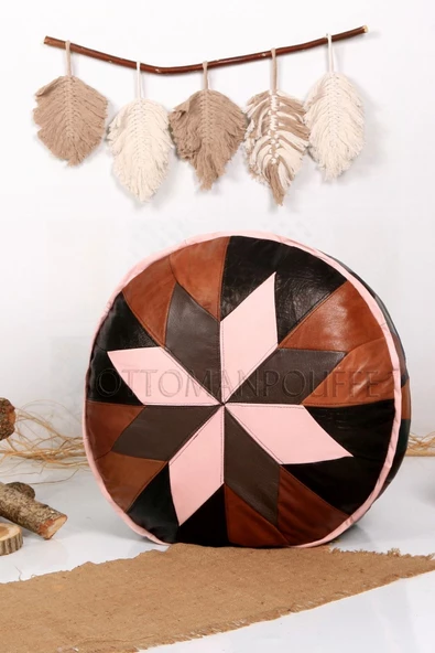 Şok Fiyat Açılışa Özel %50 Off! Art Deco El Yapımı Hakiki Deri Orijinal Bohem Ottoman Puf Minder60cm