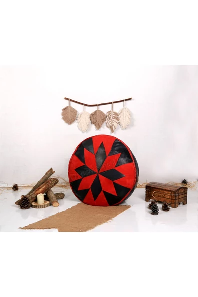 Şok Fiyat Açılışa Özel %50 Off! Art Deco El Yapımı Hakiki Deri Orijinal Bohem Ottoman Puf Minder60cm - Resim 4