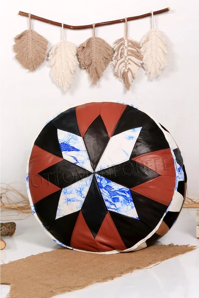 Şok Fiyat Açılışa Özel %50 Off! Art Deco El Yapımı Hakiki Deri Orijinal Bohem Ottoman Puf Minder60cm