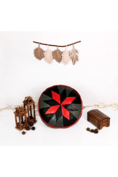 Şok Fiyat Açılışa Özel %50 Off! Art Deco El Yapımı Hakiki Deri Orijinal Bohem Ottoman Puf Minder60cm - 5