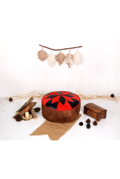 Şok Fiyat Açılışa Özel %50 Off! Art Deco El Yapımı Hakiki Deri Orijinal Bohem Ottoman Puf Minder60cm - Resim 2