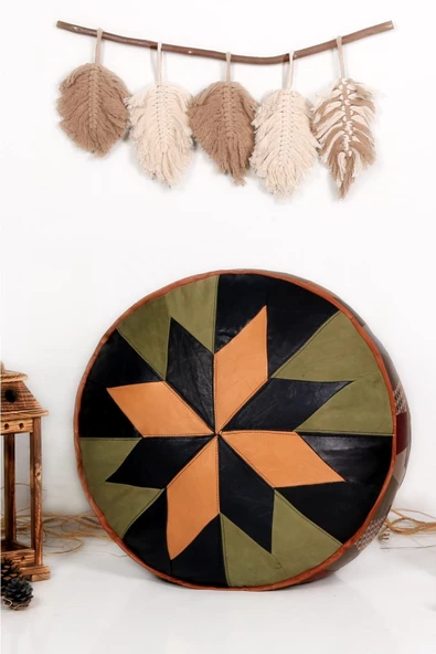 Şok Fiyat Açılışa Özel %50 Off! Art Deco El Yapımı Hakiki Deri Orijinal Bohem Ottoman Puf Minder60cm