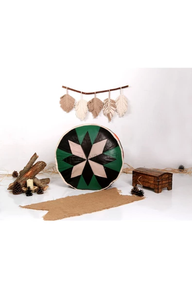 Şok Fiyat Açılışa Özel %50 Off! Art Deco El Yapımı Hakiki Deri Orijinal Bohem Ottoman Puf Minder60cm - Resim 4