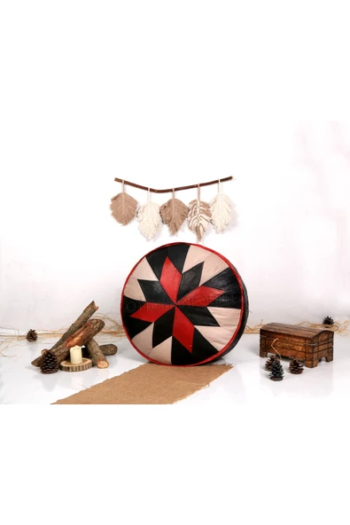 Şok Fiyat Açılışa Özel %50 Off! Art Deco El Yapımı Hakiki Deri Orijinal Bohem Ottoman Puf Minder60cm - Resim 4