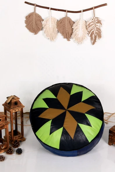 Şok Fiyat Açılışa Özel %50 Off! Art Deco El Yapımı Hakiki Deri Orijinal Bohem Ottoman Puf Minder60cm
