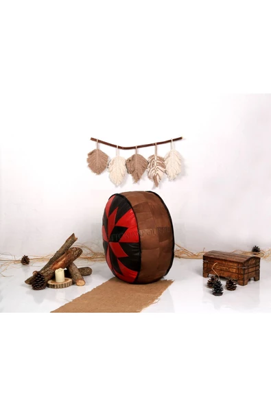 Şok Fiyat Açılışa Özel %50 Off! Art Deco El Yapımı Hakiki Deri Orijinal Bohem Ottoman Puf Minder60cm - Resim 3