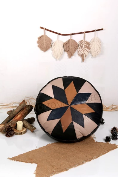 Şok Fiyat Açılışa Özel %50 Off! Art Deco El Yapımı Hakiki Deri Orijinal Bohem Ottoman Puf Minder60cm