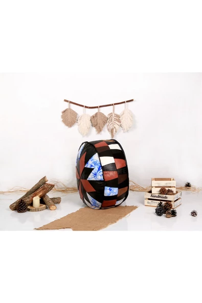 Şok Fiyat Açılışa Özel %50 Off! Art Deco El Yapımı Hakiki Deri Orijinal Bohem Ottoman Puf Minder60cm - 3