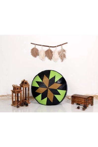 Şok Fiyat Açılışa Özel %50 Off! Art Deco El Yapımı Hakiki Deri Orijinal Bohem Ottoman Puf Minder60cm - 4