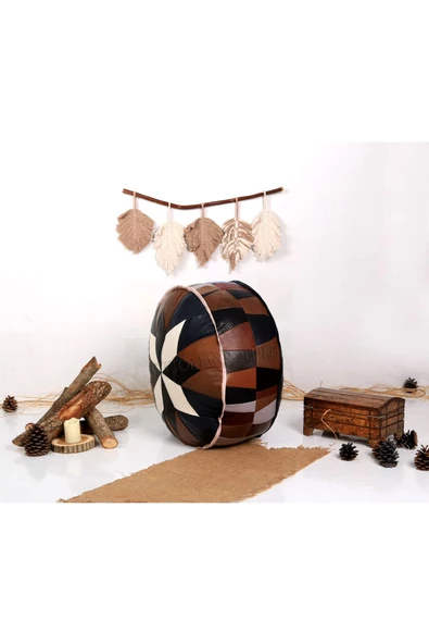 Şok Fiyat Açılışa Özel %50 Off! Art Deco El Yapımı Hakiki Deri Orijinal Bohem Ottoman Puf Minder60cm - 2