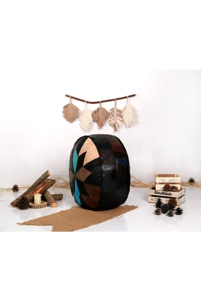 Şok Fiyat Açılışa Özel %50 Off! Art Deco El Yapımı Hakiki Deri Orijinal Bohem Ottoman Puf Minder60cm - Resim 3