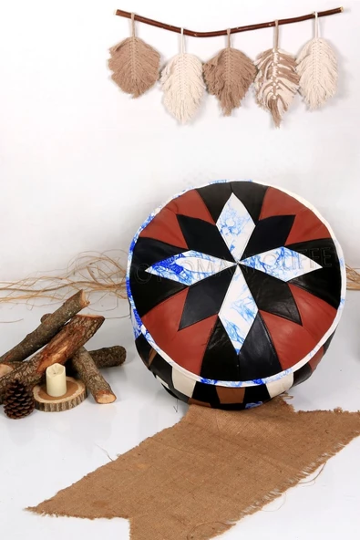 Şok Fiyat Açılışa Özel %50 Off! Art Deco El Yapımı Hakiki Deri Orijinal Bohem Ottoman Puf Minder60cm