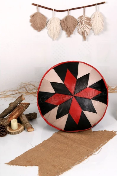 Şok Fiyat Açılışa Özel %50 Off! Art Deco El Yapımı Hakiki Deri Orijinal Bohem Ottoman Puf Minder60cm