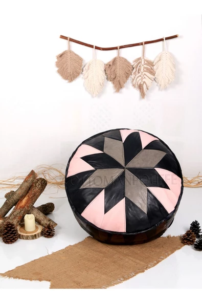 Şok Fiyat Açılışa Özel %50 Off! Art Deco El Yapımı Hakiki Deri Orijinal Bohem Ottoman Puf Minder60cm