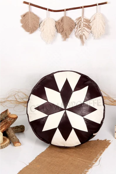 Şok Fiyat Açılışa Özel %50 Off! Art Deco El Yapımı Hakiki Deri Orijinal Bohem Ottoman Puf Minder60cm