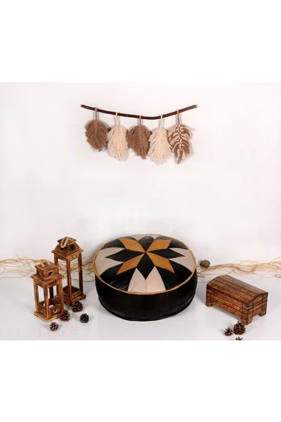 Şok Fiyat Açılışa Özel %50 Off! Art Deco El Yapımı Hakiki Deri Orijinal Bohem Ottoman Puf Minder60cm ürün görseli 1