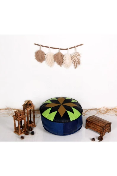 Şok Fiyat Açılışa Özel %50 Off! Art Deco El Yapımı Hakiki Deri Orijinal Bohem Ottoman Puf Minder60cm - 3