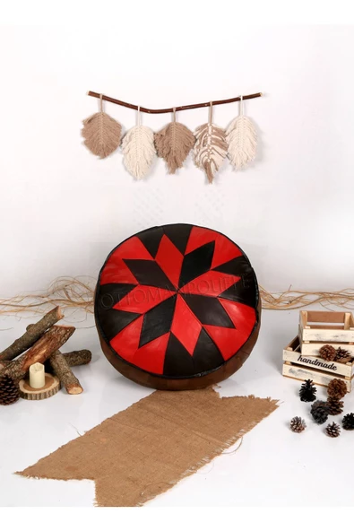 Şok Fiyat Açılışa Özel %50 Off! Art Deco El Yapımı Hakiki Deri Orijinal Bohem Ottoman Puf Minder60cm - Resim 5