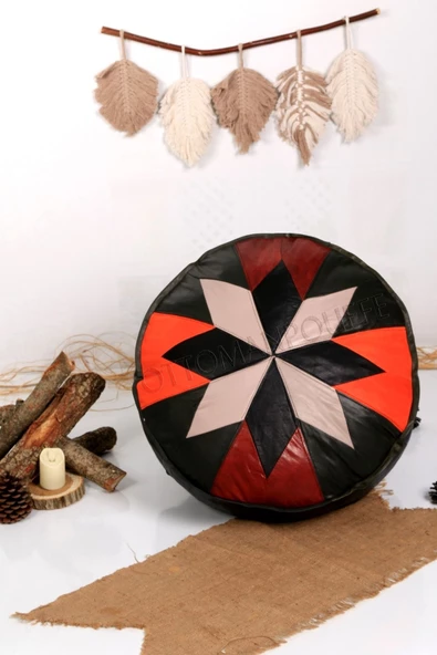 Şok Fiyat Açılışa Özel %50 Off! Art Deco El Yapımı Hakiki Deri Orijinal Bohem Ottoman Puf Minder60cm - 4