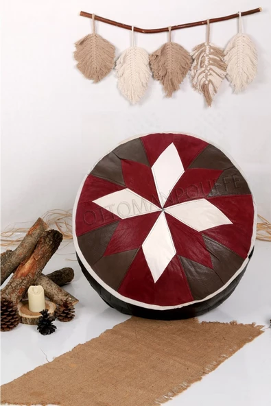 Şok Fiyat Açılışa Özel %50 Off! Art Deco El Yapımı Hakiki Deri Orijinal Bohem Ottoman Puf Minder60cm ürün görseli 1